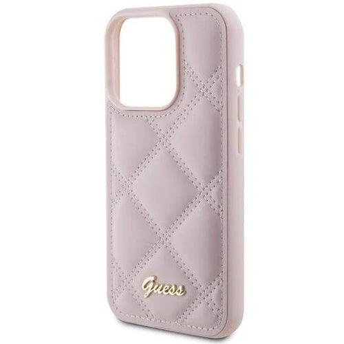 Guess Quilted Hülle für iPhone 15 Pro Max – Rosa mit Logo