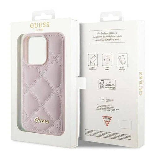 Guess Quilted Hülle für iPhone 15 Pro Max – Rosa mit Logo