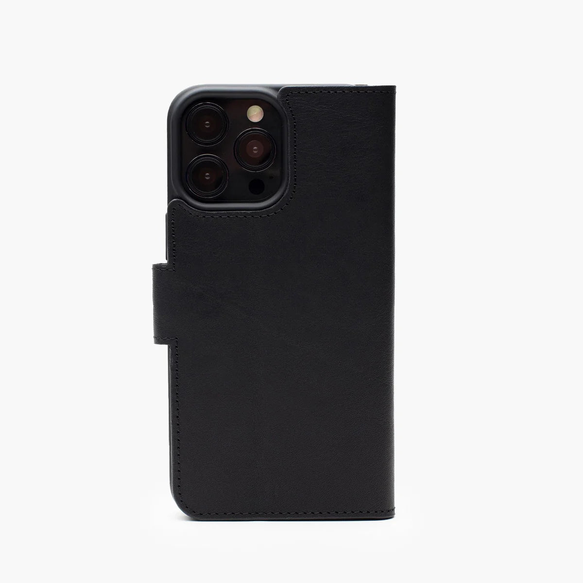 Wachikopa Echtleder Wallet Hülle für iPhone 15 Pro Max – Handgefertigt, Schwarz, Kartenfächer