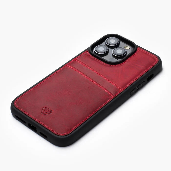 iPhone 16 Hülle – Rotes Echtleder Wallet Case mit Kartenfach