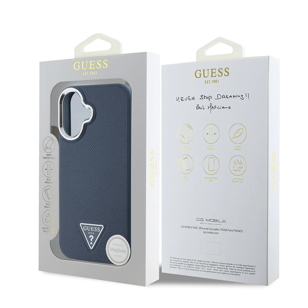GUESS Triangle Logo Hülle – für iPhone 16 (Dunkelblau)