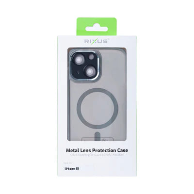 RIXUS MagSafe Case mit Metall-Kameraschutz für iPhone 15 – Titanium Grey