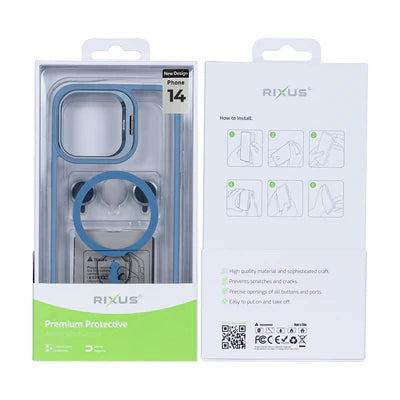RIXUS MagSafe‑Hülle mit Kameraschutz – Blau Transparent – für iPhone 14