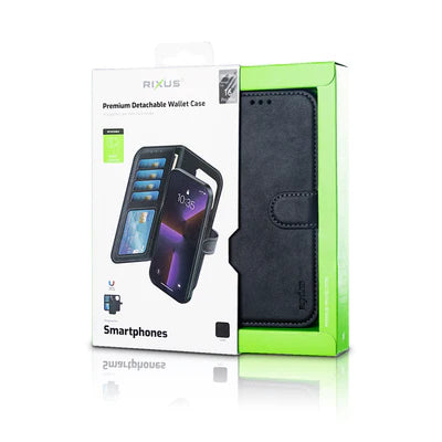 RIXUS 2-in-1 Leder-Wallet Hülle für iPhone 16 Pro Max – Schwarz