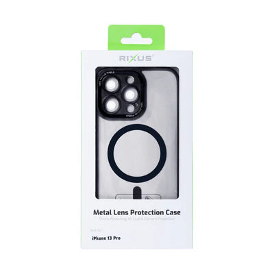 Rixus Metal Lens Protection MagSafe Case für iPhone 13 Pro – Transparent/Schwarz