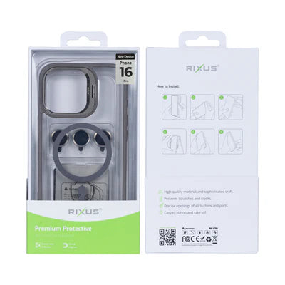 RIXUS MagSafe Hülle mit Kameraschutz für iPhone 16 Pro – Titanium Grau