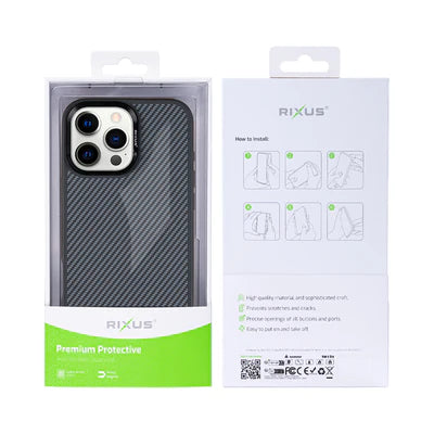RIXUS Carbon Hülle für iPhone 16 Pro – Schwarz