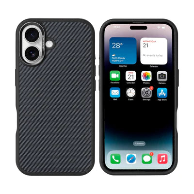 RIXUS Carbon Hülle für iPhone 16 – Schwarz