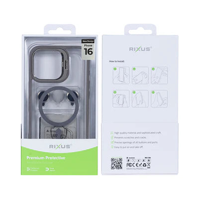 RIXUS MagSafe Hülle mit Kameraschutz für iPhone 16 – Titan Grau