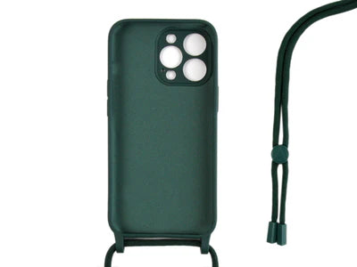 Rixus iPhone 13 Pro Silikon‑Crossbody‑Case in Dunkelgrün mit Kameraschutz