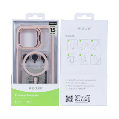 RIXUS Magnet Case – Roségold | mit Kamera-Schutzglas | für iPhone 15 Pro Max