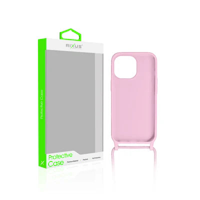 RIXUS Crossbody Case für iPhone 15 – Rosa mit Kordel