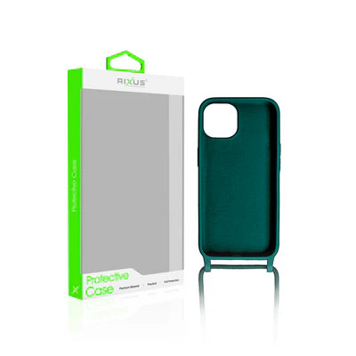 RIXUS Crossbody Case für iPhone 15 – Petrolgrün mit Kordel