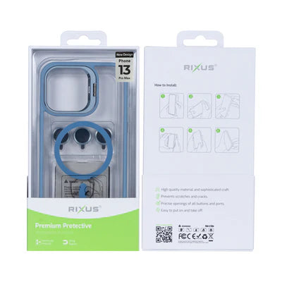 RIXUS iPhone 13 Pro Max Hülle mit Kameraschutz und MagSafe – Blau/Transparent