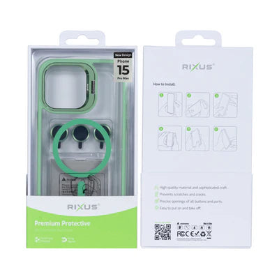 RIXUS Magnet Case – Grün | mit Kamera-Schutzglas | für iPhone 15 Pro Max