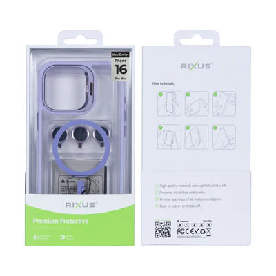 RIXUS MagSafe Schutzhülle mit Kamera-Schutzglas für iPhone 16 Pro Max – Hell Lila