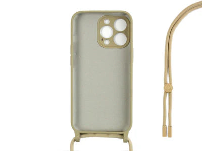 Rixus iPhone 13 Pro Silikon‑Crossbody‑Case in Gold mit Kameraschutz