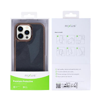 RIXUS Carbon Style Case – Braun | Stoßfestes Case für iPhone 15 Pro Max