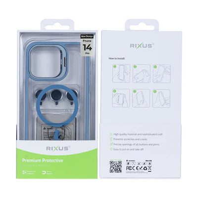 RIXUS Elegante MagSafe‑Clear‑Hülle in Pastellblau mit Kameraschutz für iPhone 14 Pro