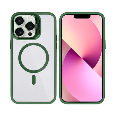 RIXUS iPhone 13 Pro Max Hülle mit Kameraschutz und MagSafe – Dunkelgrün/Transparent