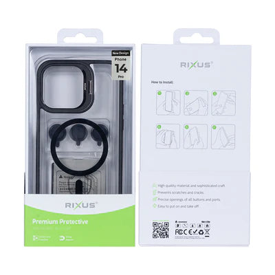 RIXUS Elegante MagSafe‑Clear‑Hülle in Schwarz mit Kameraschutz für iPhone 14 Pro