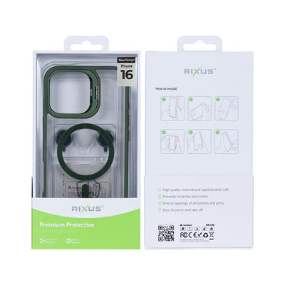 RIXUS MagSafe Hülle mit Kameraschutz für iPhone 16 – Waldgrün
