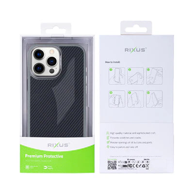 RIXUS Carbon Style Case – Grau | Stoßfestes Case für iPhone 15 Pro Max
