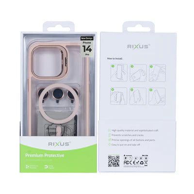 RIXUS Elegante MagSafe‑Clear‑Hülle in Soft‑Rosé mit Kameraschutz für iPhone 14 Pro