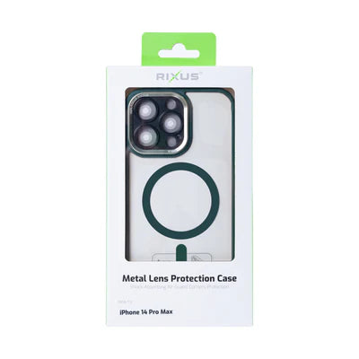 RIXUS Metal Lens Protection Case Grün – Transparentes MagSafe-Case für iPhone 14 Pro Max
