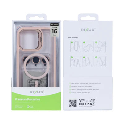 RIXUS MagSafe Hülle mit Kameraschutz für iPhone 16 Pro – Roségold