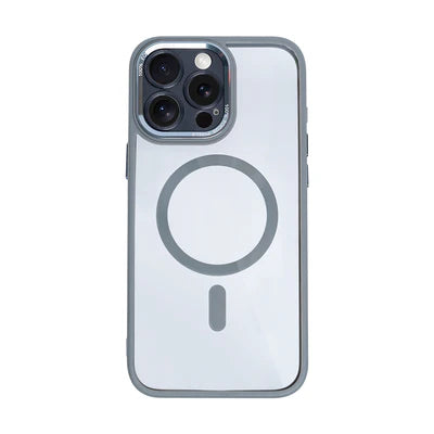 RIXUS MagSafe ClearCase für iPhone 15 Pro Max – Metall-Kameraschutz in Grau