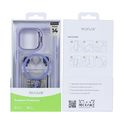 RIXUS MagSafe‑Clear‑Hülle in Flieder‑Lavendel mit Kameraschutz – für iPhone 14