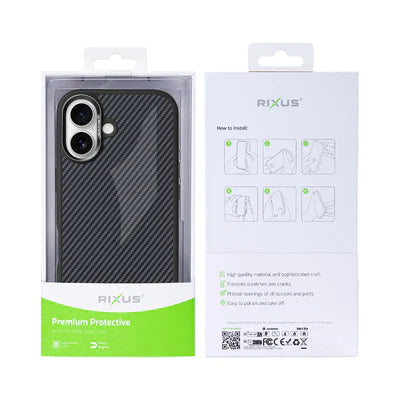 RIXUS Carbon Hülle für iPhone 16 – Schwarz
