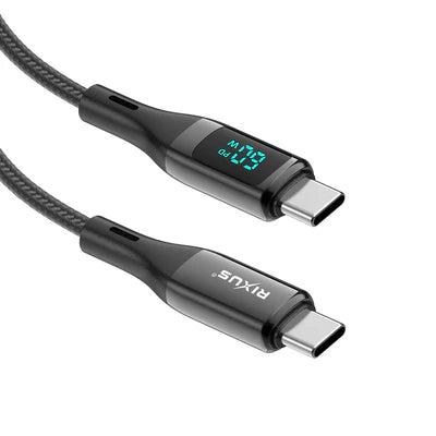 RIXUS USB-C auf USB-C Schnellladekabel mit Display (1m, 60W)
