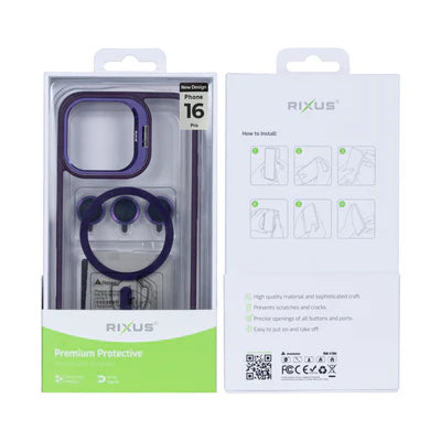 RIXUS MagSafe Hülle mit Kameraschutz für iPhone 16 Pro – Violett