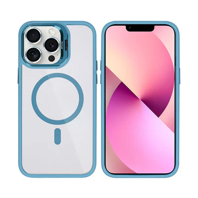 RIXUS iPhone 13 Pro Max Hülle mit Kameraschutz und MagSafe – Blau/Transparent