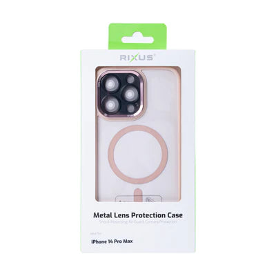 RIXUS Metal Lens Protection Case Roségold – Transparentes iPhone 14 Pro Max Case mit MagSafe