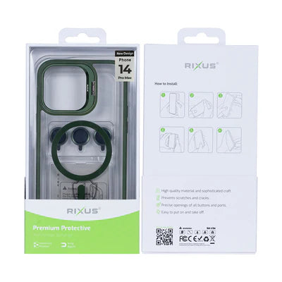 RIXUS MagLine Case Dunkelgrün – Transparentes iPhone 14 Pro Max Case mit Kameraschutz & MagSafe-Kompatibilität