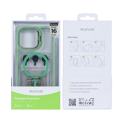 RIXUS MagSafe Schutzhülle mit Kamera-Schutzglas für iPhone 16 Pro Max – Hell Grün