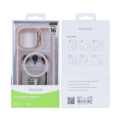 RIXUS MagSafe Schutzhülle mit Kamera-Schutzglas für iPhone 16 Pro Max – Rosa