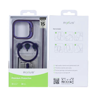 RIXUS MagSafe Hülle Transparent Lila mit Kameraschutz – für iPhone 15 Pro