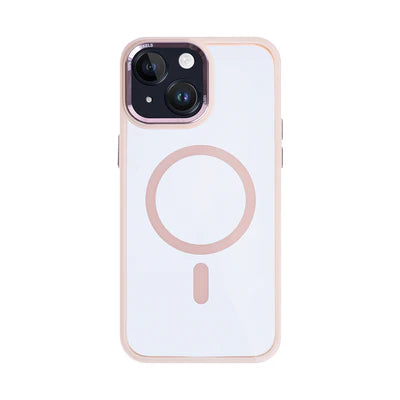 RIXUS MagSafe‑Hülle mit Metall-Kameraschutz – Roségold Transparent – für iPhone 14