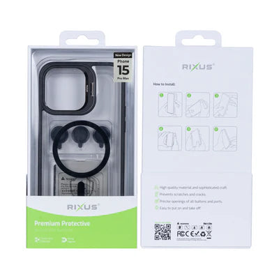 RIXUS Magnet Hülle mit Kameraschutzglas – Schwarz – iPhone 15 Pro Max