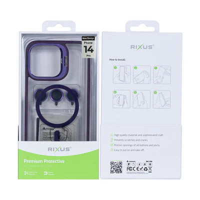 RIXUS Elegante MagSafe‑Clear‑Hülle in Royal‑Lila mit Kameraschutz für iPhone 14 Pro