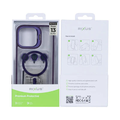 RIXUS iPhone 13 Pro Max Hülle mit Kameraschutz und MagSafe – Dunkelviolett/Transparent