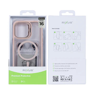 RIXUS MagSafe Hülle mit Kameraschutz für iPhone 16 – Roségold