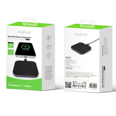 Rixus Boost 15W Wireless Charging Pad – Schnelles, kabelloses Laden für Smartphones & Tablets