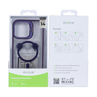 RIXUS MagSafe‑Clear‑Hülle in Dunkelviolett mit Kameraschutz – für iPhone 14