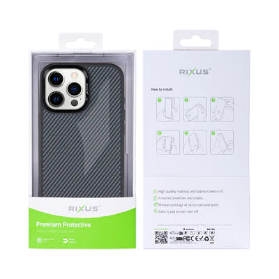 RIXUS Carbon Style Case – Schwarz | Stoßfestes Case für iPhone 15 Pro Max