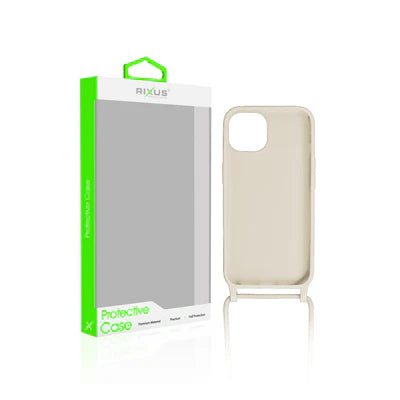 RIXUS Crossbody Case für iPhone 15 – Beige mit Kordel